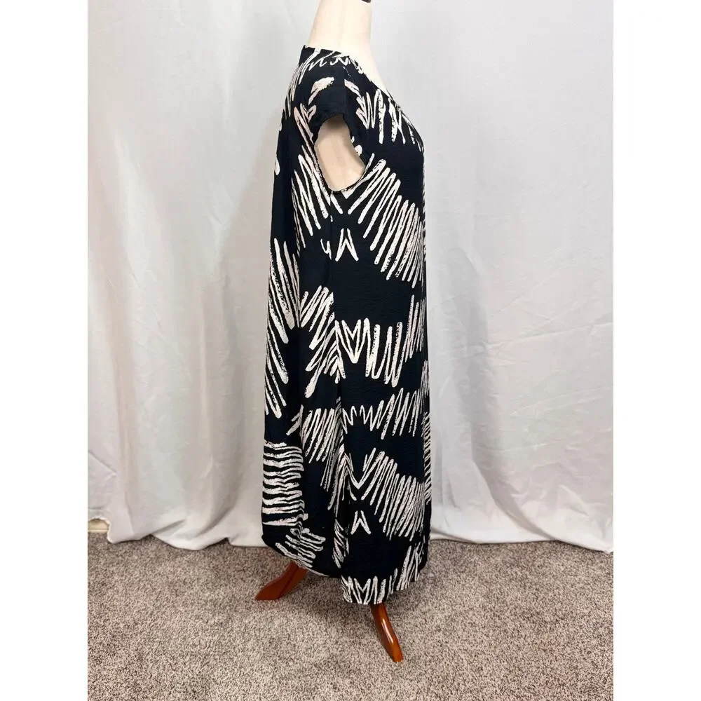 Patrizia Luca Milano balloon midi dress cap sleeve scoop neck black white L/XL - Picture 3 of 6